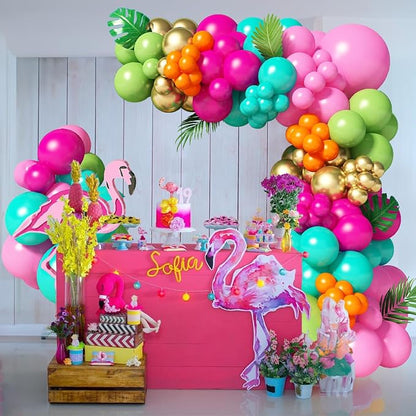 138pcs Flamingo Tropical Luau Balloons Arch Garland Kit, Olive Green and Hot - Image 6