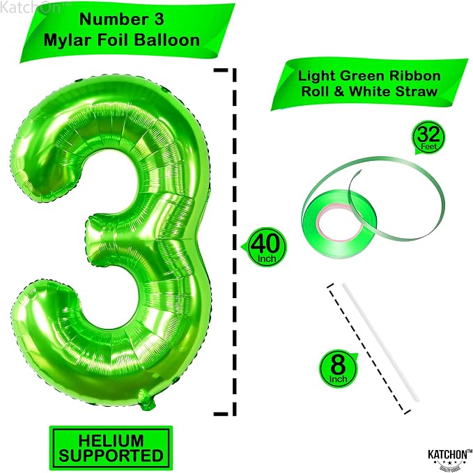 KatchOn Light Green Number 3 Balloon 40 Inch | Green 3 Balloon Number - Image 2