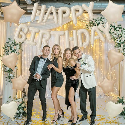 Happy Birthday Balloon Banner Cream, 16 Inch Beige Mylar Foil Letter Balloons - Image 5