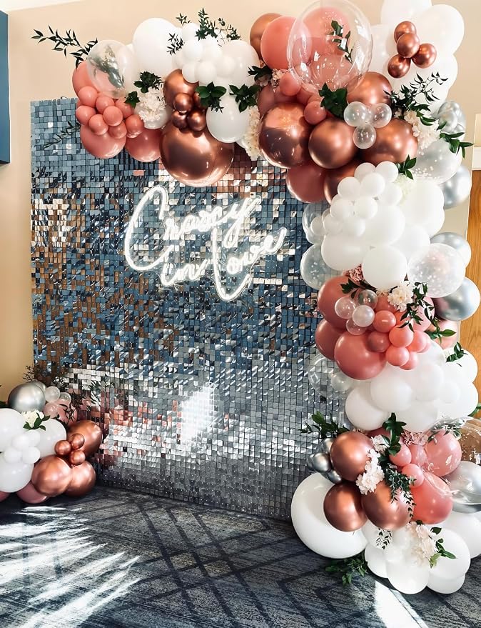 Rose Gold Balloon Garland Arch Kit, Metallic Rose Gold Pearl White and Glitter - Image 6