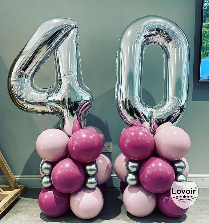 Silver 40 Number Balloons, 40 Inch Giant Number 40 Balloons Foil Mylar Helium - Image 4