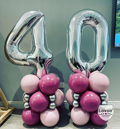 Silver 40 Number Balloons, 40 Inch Giant Number 40 Balloons Foil Mylar Helium - Image 4