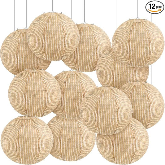 12 Pcs Print Burlap Paper Lanterns Round Chinese Paper Lanterns Farmhouse Boho by Hortsun