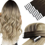 YoungSee Tape in Human Hair Extensions 22 Inch Ombre Tape Extensions Human Hair Balayage Dark Brown with Blonde Tape in Remy Hair Extensions for Long Straight Hair Adding Volume 20pcs 50g