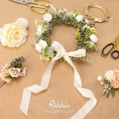 Ribbli 3 Rolls Ivory Ribbon 1 Inch x 18 Yards Cream White Handmade Cotton - Image 2