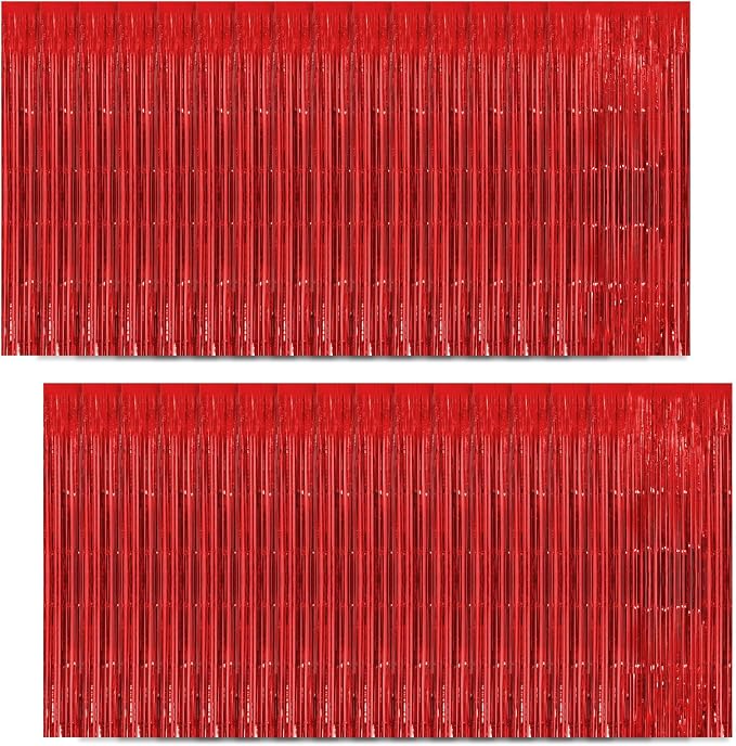 30 Pack Red Foil Fringe Curtain Backdrop, 3.3x8.2 Feet Metallic Tinsel Streamer by LITLANDSTAR