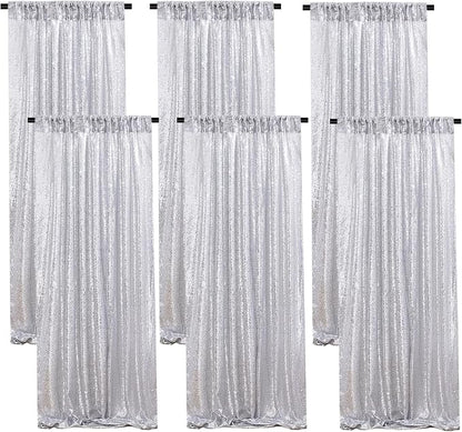 Silver Sequin Backdrop Curtains 6 Pcs 2ftx8ft Silver Curtains Background | by B-COOL
