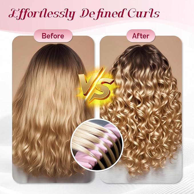 Curly Hair Brush, 5-in-1 Detangling & Curl Defining Brush for Curly Hair Wet or Dry, Shaping & Styling Brushes with Less Pulling for Women & Men (Pink)