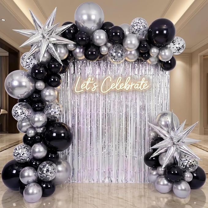 Capoda 148 Pcs Black and Silver Balloon Garland Arch Kit Modern Party Birthday by Capoda