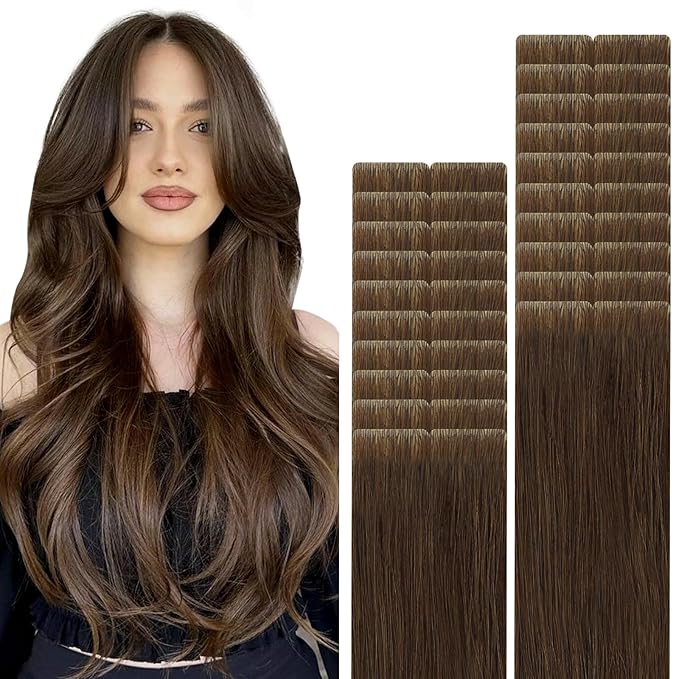 VINBAO 55g Invisi Edge Tape in Extensions Human Hair Chocolate Brown Injection Tape in Hair Extensions 20in 55g 20pcs Seamless De Cabello Humano 20inch #4