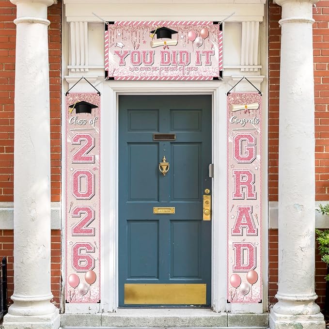 Pink Graduation Decorations Graduation Banner Class of 2026 Congrats Grad Porch - Image 7