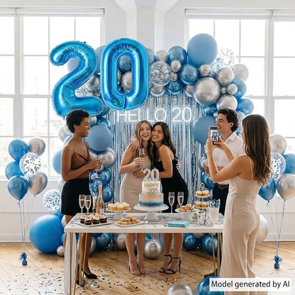 Shiny Light Blue Foil Number 20 Balloon, Radiant 20s Decade Party Decor and - Image 2