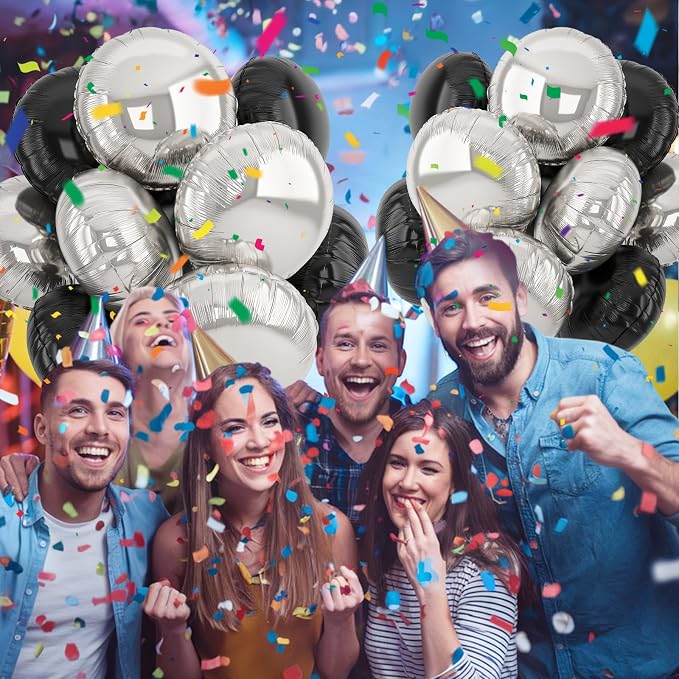 20PCS Silver Black 18 Inch Round Foil Balloon, Giant Round Foil Balloon - Image 6