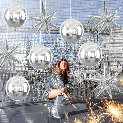 9 Pcs Silver Round Foil Balloons and Star Balloons 22/18 4D Ball Balloon - Image 6