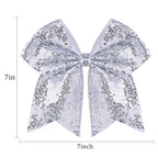Large Glitter Cheer Bows Clips, Jumbo Big 7 Inch Cheerleading Sequin Hair Bow Hair Accessories for Teens Girls Football Sports Cheerleader Outfit Uniform (Sliver)