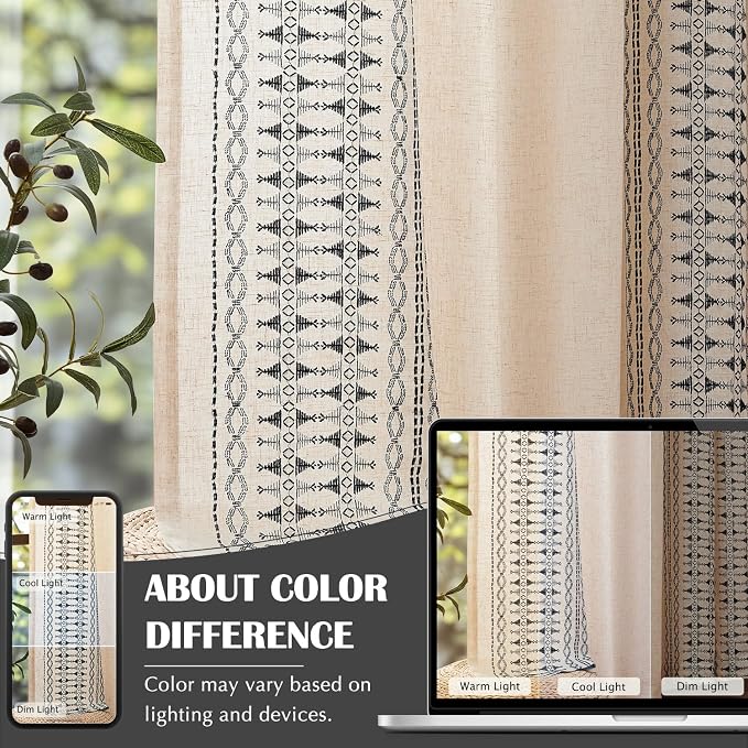 jinchan Boho Curtains Embroidered Linen Blend Window Curtains - Image 7