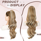 Ponytail Extension, Drawstring Ponytail Extension for Women 26 Inch Long Wavy Pony Tails Hair Extensions Synthetic Clip in Ponytail Hairpiece for Women Brown Mixed Blonde