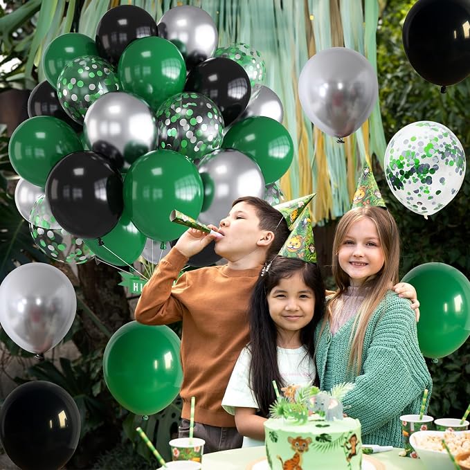 Green Black Balloons Dark Green Black Silver Confetti Balloons 35 Pcs 12 Inch - Image 9