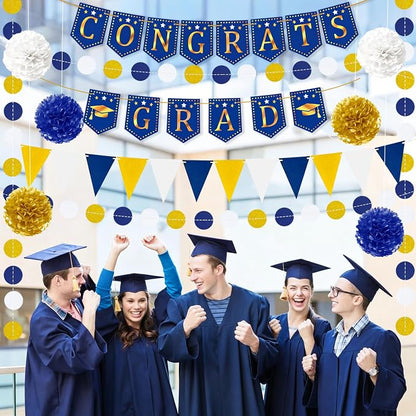 Blue and Gold Graduation Decorations 2026 Set, Congrats Grad Banner | - Image 2