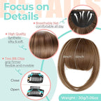 Clip in Bangs, Synthetic French Bangs Hair Clip, Fake Bangs Fringe with Temples Hairpieces for Women Natural Curved Hair Extensions for Daily Wear Light Chestnut Brown