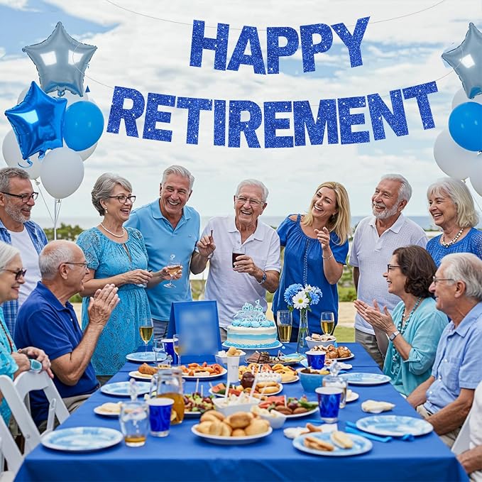 Glitter Blue Happy Retirement Banner Pre-Strung Retirement Party Decorations - Image 5