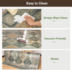 Floor Mat for Home 4×6ft, Easy Clean Plastic Rug-Like Pattern Area Mat for Living Room, Waterproof Vinyl Area Rug for Under Kitchen Table, No Slip Soft Vintage Rug for High Traffic Area(Green)