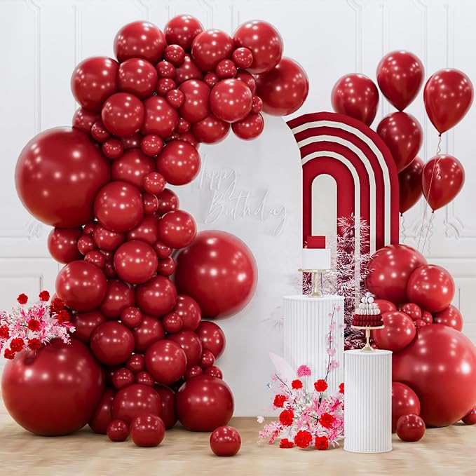 PartyWoo Burgundy Balloons 155pcs Dark Chestnut Red Maroon Color | 18 12 10 5 by PartyWoo