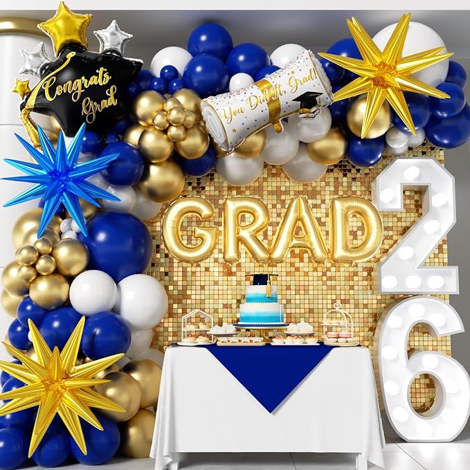 Royal Blue and Gold Graduation Balloons Garland Arch Kit 153Pcs, Graduation by PTGOLUO