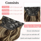 KooKaStyle Clip in Synthetic Hair Extensions Long Wavy 4PCS Thick Hairpieces Brown mix Sandy Blonde Fiber Double Weft Natural Hair Extensions 20 Inch for Women