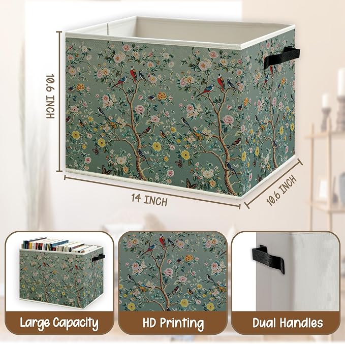 Chinoiserie Bird Floral Foldable Storage Bins Box - Image 5