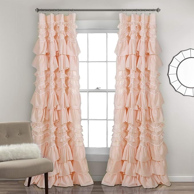Lush Decor Kemmy Curtain | Ruffled, Textured Shabby Chic Style Window Panel by LushDecor