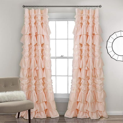 Lush Decor Kemmy Curtain | Ruffled, Textured Shabby Chic Style Window Panel by LushDecor