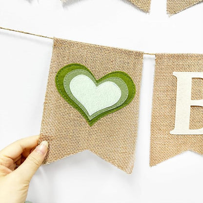 Baby Shower Burlap Pennant Banner Flag Felt Welcome Baby Sign Ombre Sage Green - Image 3