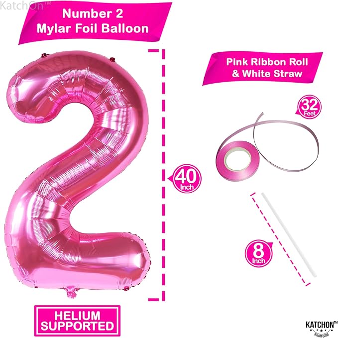 KatchOn, Hot Pink Number 2 Balloon - Image 2