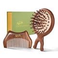 Mini Travel Hair Brush and Comb Set, Christmas Gifts for Mon, Scalp massager Hair Growth, Wooden Detangler Comb, Small Curly Hair Wet Brush for Women Girls Kids, Facial Massage Gua Sha Tool