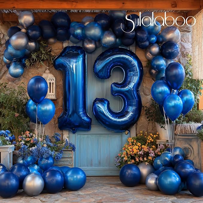 40 Inch Navy Blue Big Number 13 Balloon 0-9 Large Helium | Royal Blue Balloons - Image 4