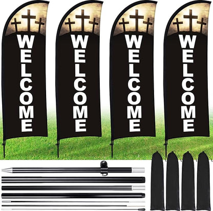 Buryeah 4 Sets Welcome Feather Flag Sign Kit Welcome Banners Swooper Flag by Buryeah