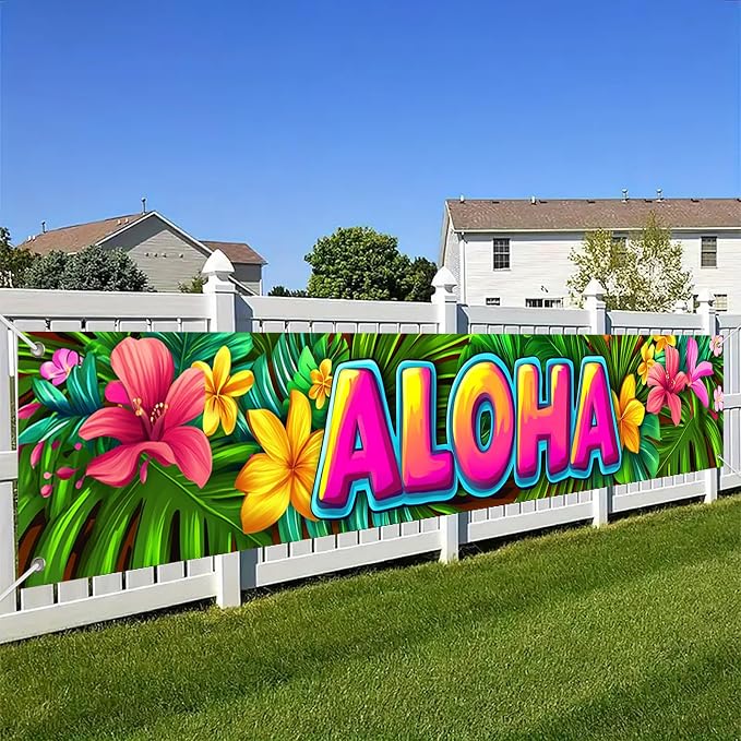 HOMETITUTE Luau Party Decorations Aloha Hawaiian Fence Banner 118 x 20 Inch | by HOMETITUTE