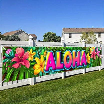 HOMETITUTE Luau Party Decorations Aloha Hawaiian Fence Banner 118 x 20 Inch | by HOMETITUTE