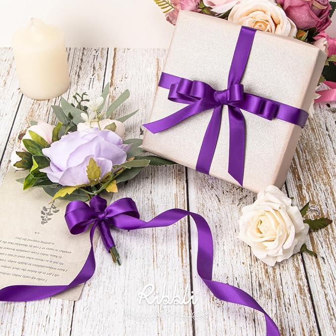 Ribbli Purple Satin Ribbon 5/8 inch x Continuous 25 Yards, Double Faced Satin - Image 3