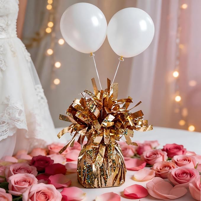 Glitter Champagne Gold Balloon Weights, 6 Pack | Glitter champagne gold PET - Image 3