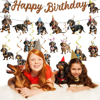 Dachshund Dog Birthday Banners Hanging Swirls Party Decor 10PCS | Dachshund - Image 6