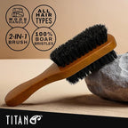 TITAN Double Sided Boar Bristle Brush, 100% Natural Firm and Soft Bristles with Wooden Handle, 2-in-1 Hair Brush for Waves, Fades, and Slick Back Styling, Durable Wood Design for Men and Women