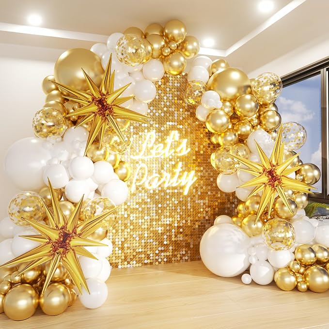 White and Gold Balloons Garland Arch Kit by Futureferry