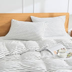JELLYMONI 100% Natural Cotton Striped Standard Pillowcases Set, 2 Pack White with Thin Black Stripes Pattern Printed Pillow Covers with Envelope Closure (Pillows are not Included)