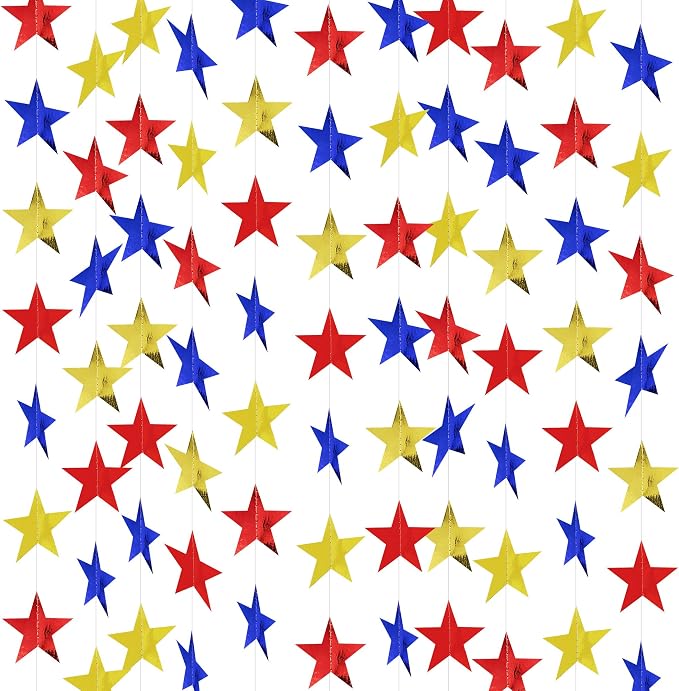 BEISHIDA 6Pcs Blue Gold and Red Star Garland Decor Twinkle Paper Star Banner by Beishida