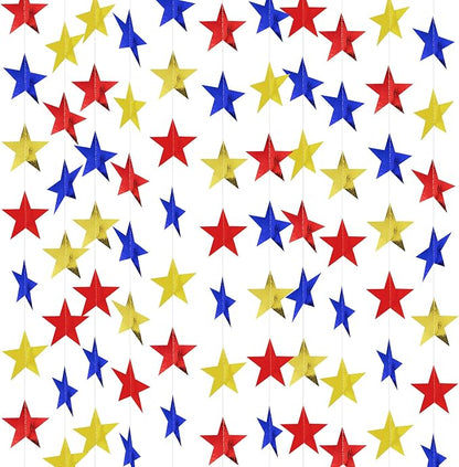 BEISHIDA 6Pcs Blue Gold and Red Star Garland Decor Twinkle Paper Star Banner by Beishida