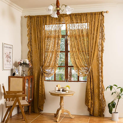 Deeprove Sheer Lace Curtains Gold 96 Inches Long by Deeprove