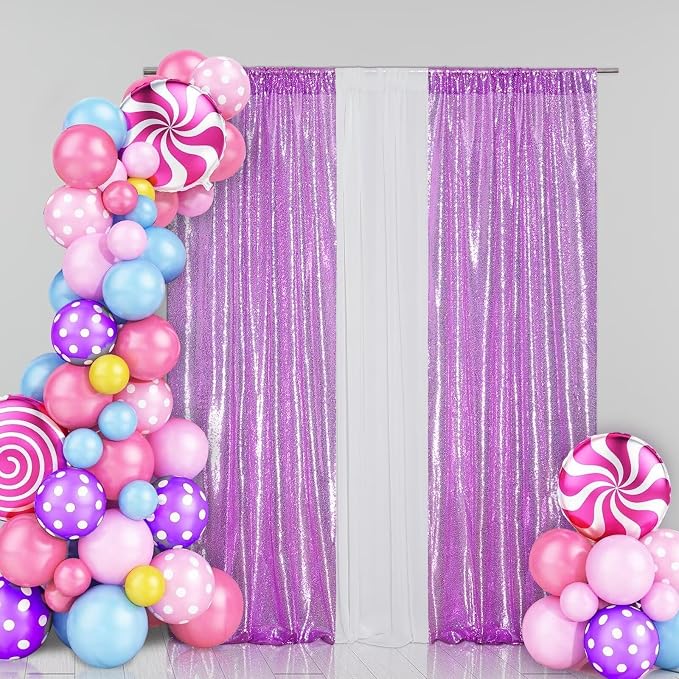 Eternal Beauty Lavender Sequin Backdrop Curtains, 2 Panels 2x8FT | 3mm Sparkle - Image 2