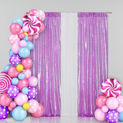 Eternal Beauty Lavender Sequin Backdrop Curtains, 2 Panels 2x8FT | 3mm Sparkle - Image 2